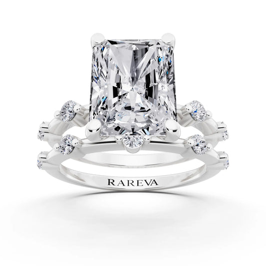 Platinum Radiant Cut Diamond Ring with Floating Accent Band - front view