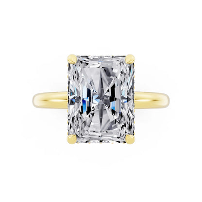 14 KT Yellow Gold Radiant Cut Diamond Hidden Halo Solitaire Ring - top angle