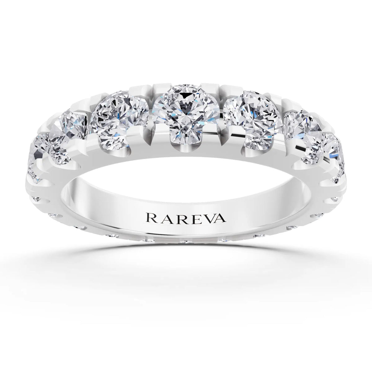 Silver Round Cut Diamond Classic Eternity Band - 3.5mm - Front
