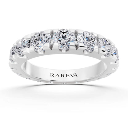 Silver Round Cut Diamond Classic Eternity Band - 3.5mm - Front