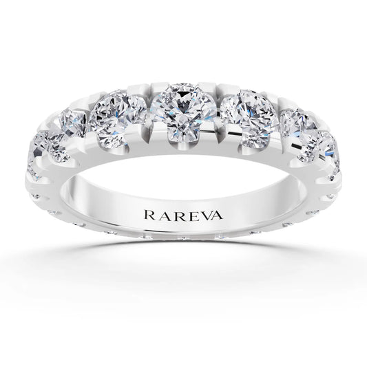 Silver Round Cut Diamond Classic Eternity Band - 3.5mm - Front