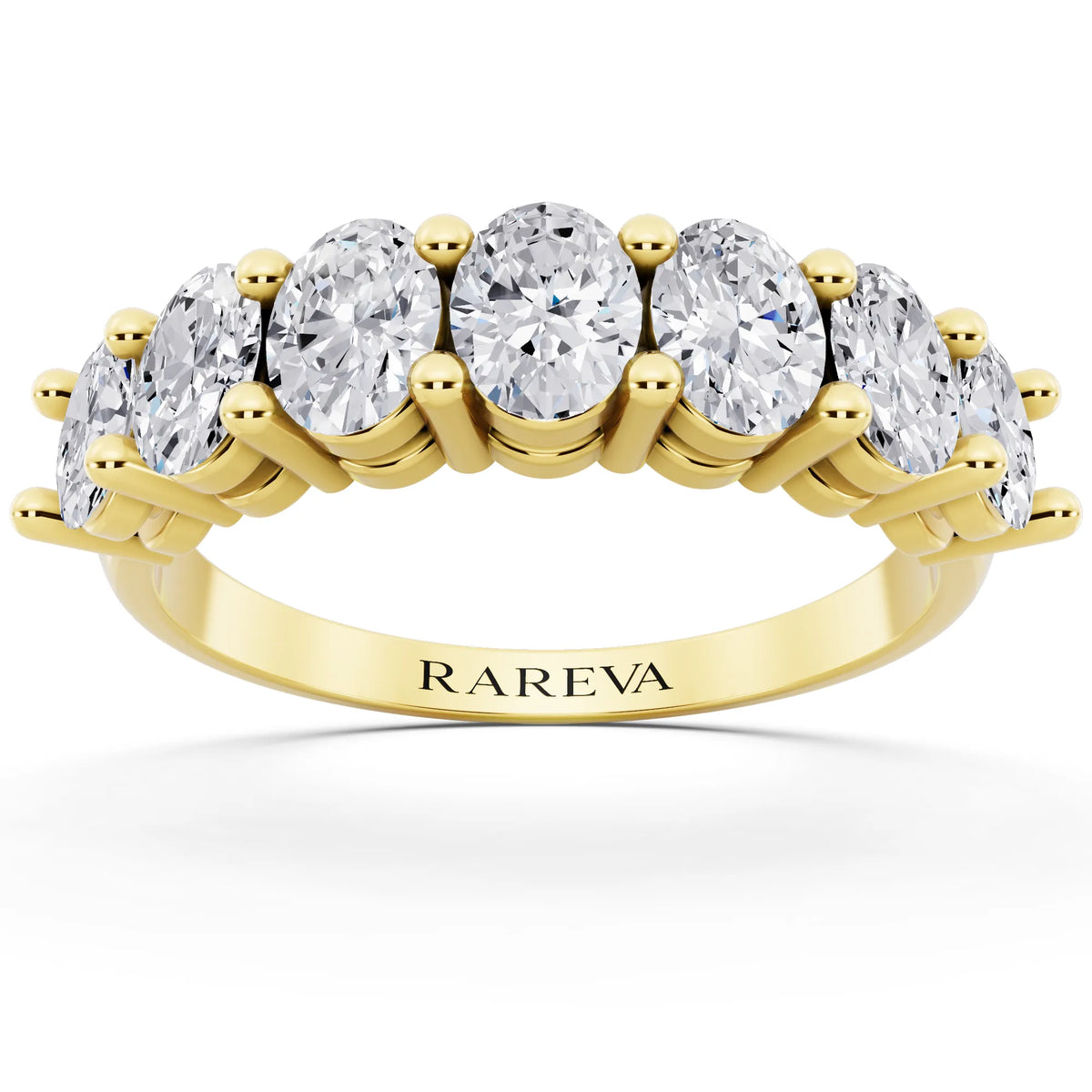 10K Yellow Gold Seven Stone Oval Cut Diamond Half Eternity Wedding Band - 1.8mm - Front