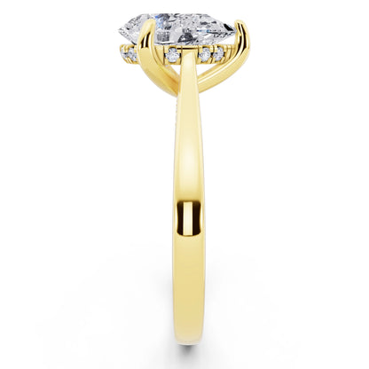 14 KT Yellow Gold Pear Cut Diamond Solitaire Ring with Cathedral Band - side view
