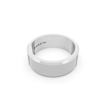 14K White Gold Men's Slim Bevel Flat Wedding Band - 7mm - Left
