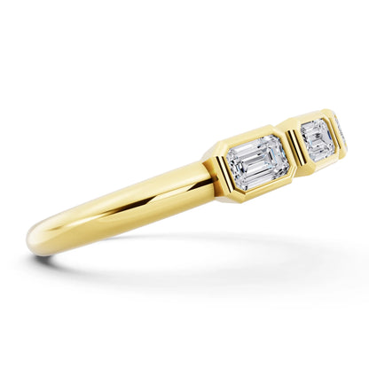 10K Yellow Gold Seven Stone Emerald Cut Bezel Set Diamond Half Eternity Wedding Band - 2mm - Side
