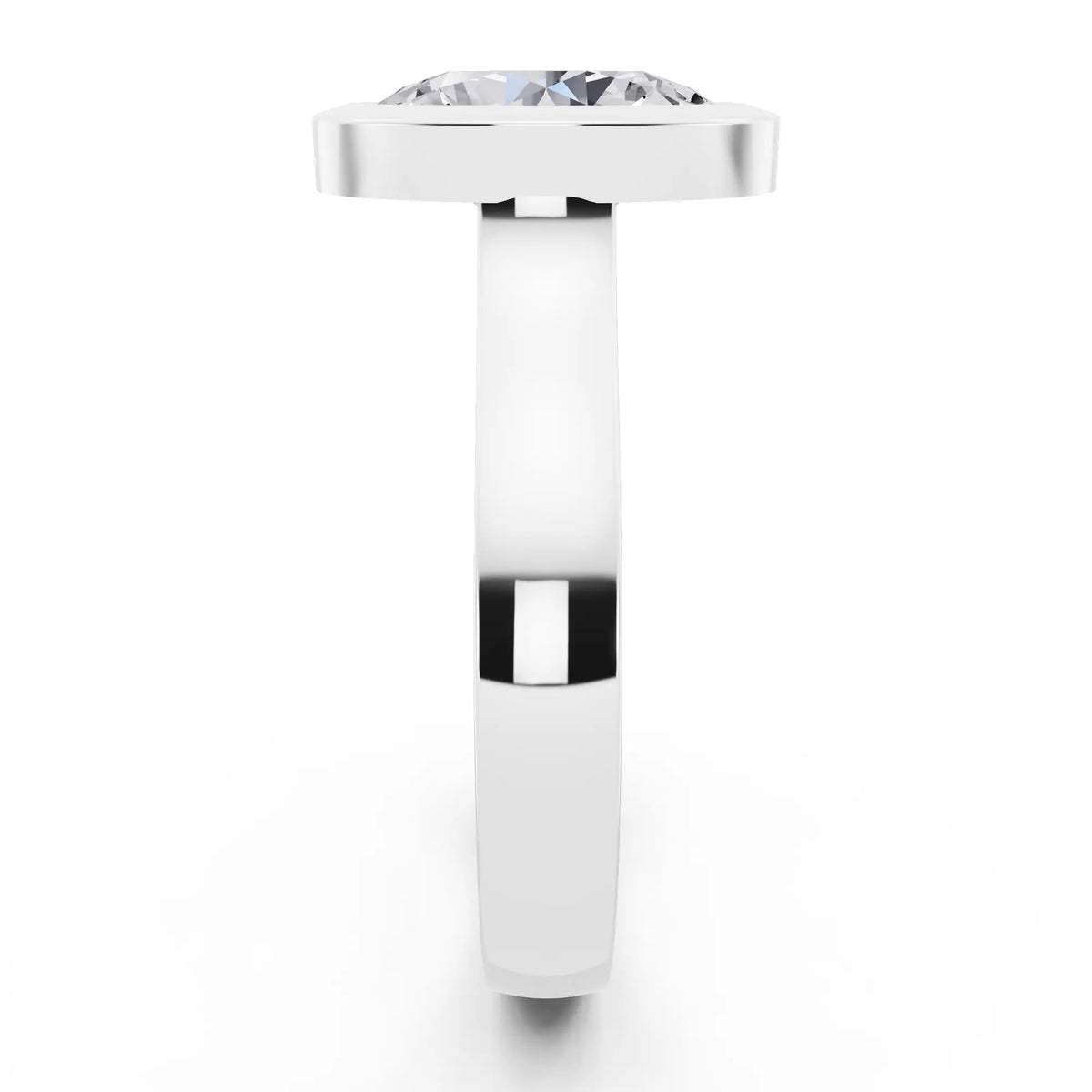 Platinum Oval Cut Diamond Bezel Set Solitaire Ring - side view