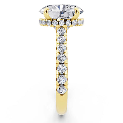 14 KT Yellow Gold Oval Cut Diamond Ring with Hidden Halo - side view
