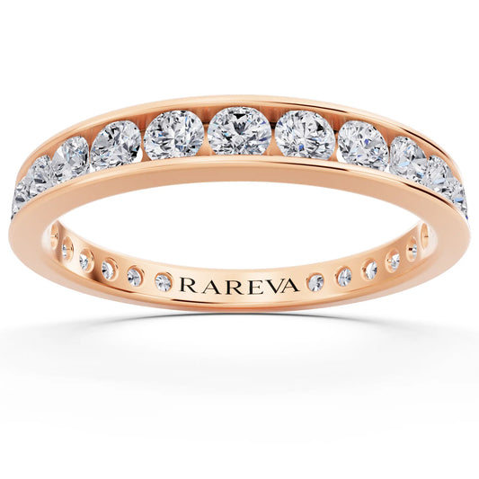 14K Rose Gold Round Cut Diamond Channel Set Eternity Band - 2.5mm - Front