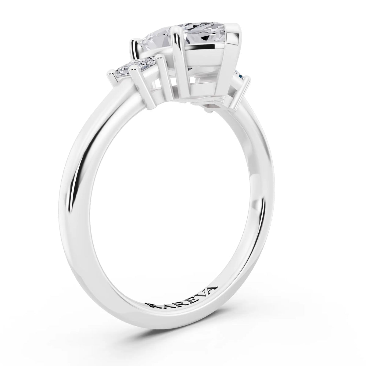 Platinum Marquise Cut Diamond Three Stone Emerald Accent Ring - top view