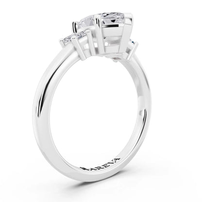 Platinum Marquise Cut Diamond Three Stone Emerald Accent Ring - top view