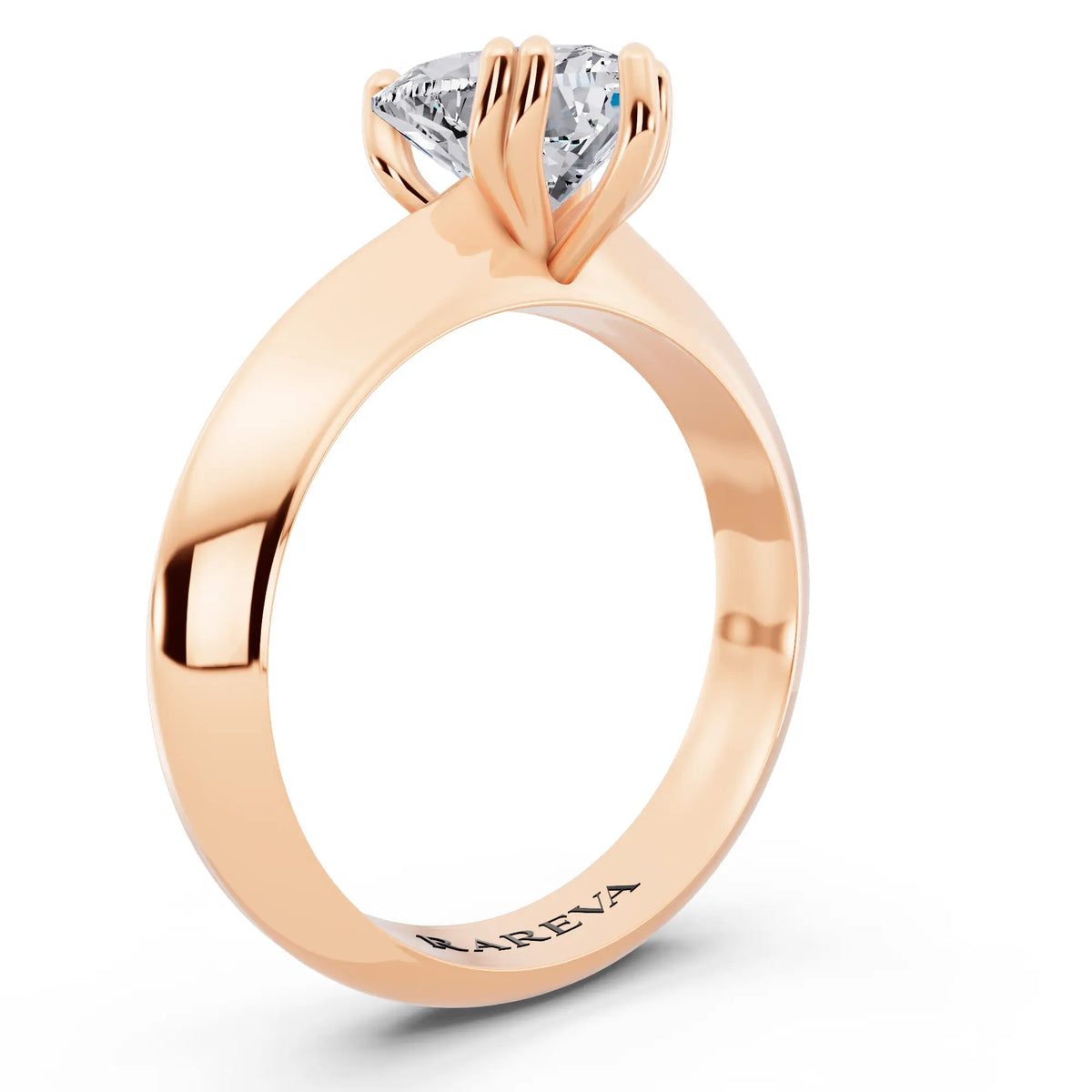 14 KT Rose Gold Heart Cut Diamond Solitaire Ring with Knife Edge Band - top view