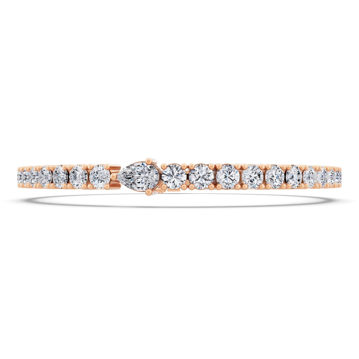 10K Rose Gold Round Cut Diamond Tennis Bracelet with Pear Accent - Front