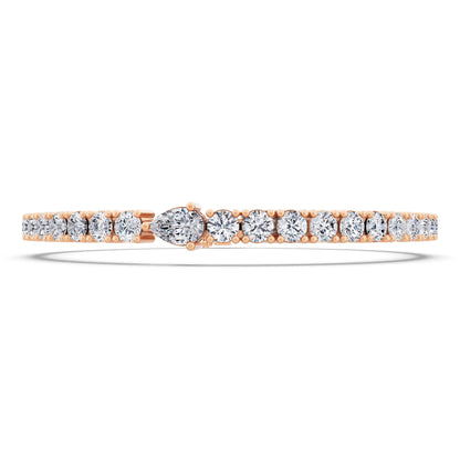 10K Rose Gold Round Cut Diamond Tennis Bracelet with Pear Accent - Front