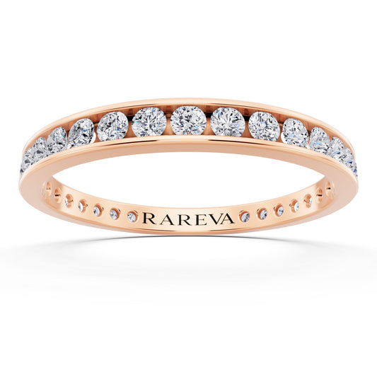 14K Rose Gold Round Cut Diamond Channel Set Eternity Band - 2.3mm - Front