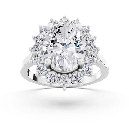 Platinum Oval Cut Diamond Floral Halo Ring - Front
