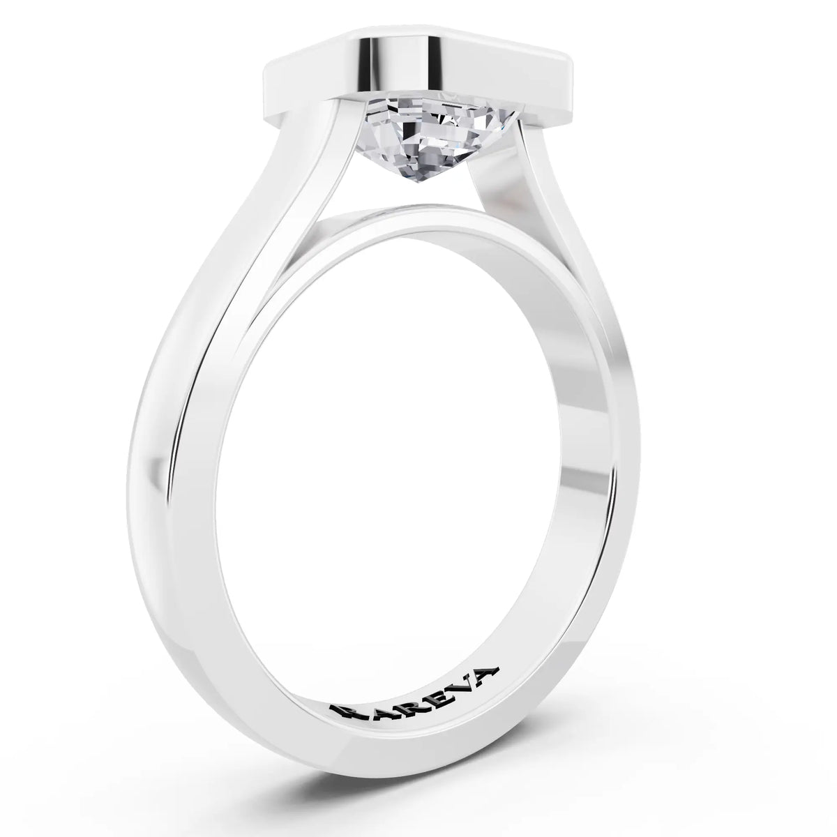 18 KT White Gold Asscher Cut Diamond Bezel Set Solitaire Ring - top view