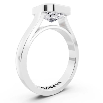 18 KT White Gold Asscher Cut Diamond Bezel Set Solitaire Ring - top view