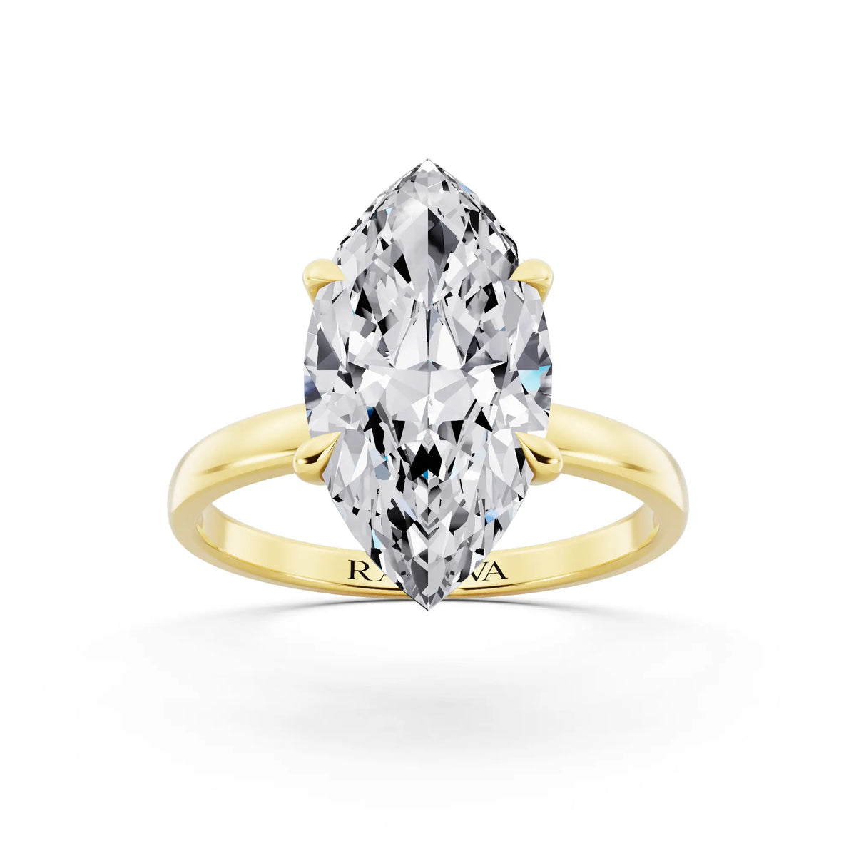 14 KT Yellow Gold Marquise Cut Diamond Solitaire Ring with Pave Collar - front view
