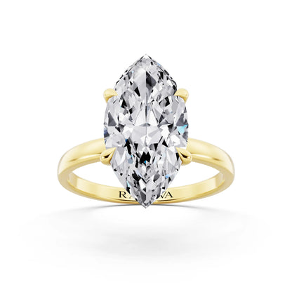 14 KT Yellow Gold Marquise Cut Diamond Solitaire Ring with Pave Collar - front view