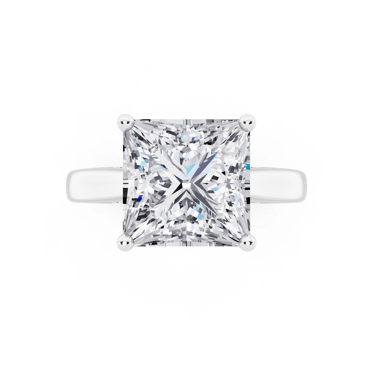 14 KT White Gold Princess Cut Diamond Solitaire Ring with Hidden Accent - top angle