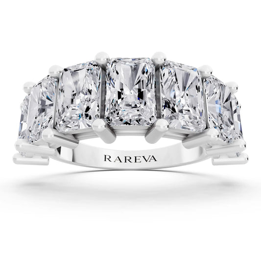 Silver Seven Stone Radiant Cut Diamond Half Eternity Wedding Band - 2.6mm - Front