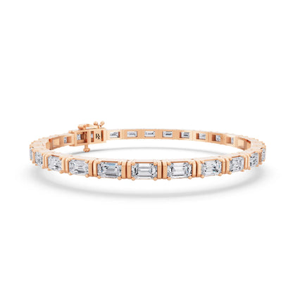 14K Rose Gold East West Emerald Cut Diamond Tennis Bracelet - Top1