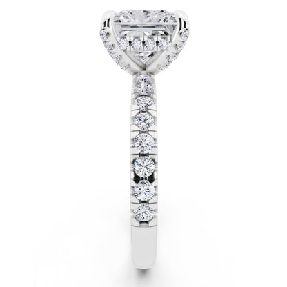 14 KT White Gold Princess Cut Diamond Hidden Halo Ring with Pave Shank - side view