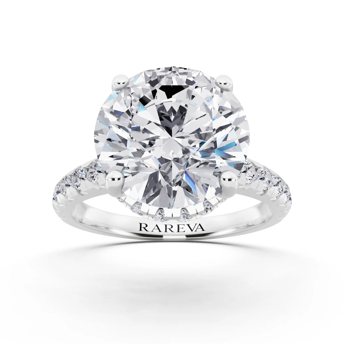 14 KT White Gold Round Cut Diamond Ring with Hidden Halo - front view