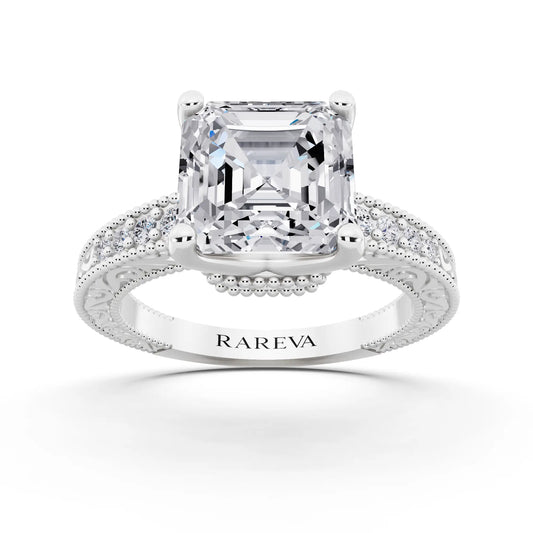 18 KT White Gold Asscher Cut Diamond Vintage - front view