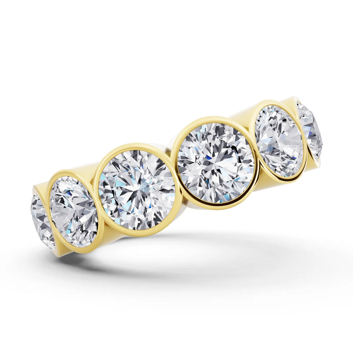 14K Yellow Gold Round Cut Bezel Set Diamond Full Eternity Wedding Band - 5.9mm - Side
