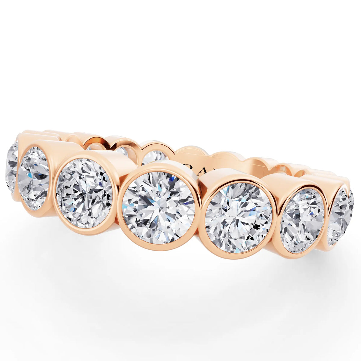 14K Rose Gold Round Cut Bezel Set Diamond Full Eternity Wedding Band - 4.1mm - Close up