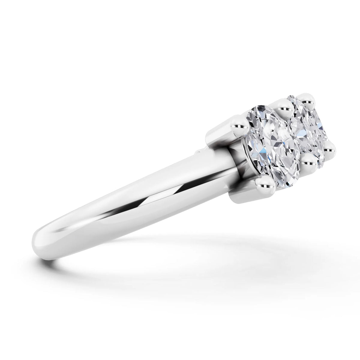 14K White Gold Seven Stone Oval Cut Diamond Half Eternity Wedding Band - 2mm - Side