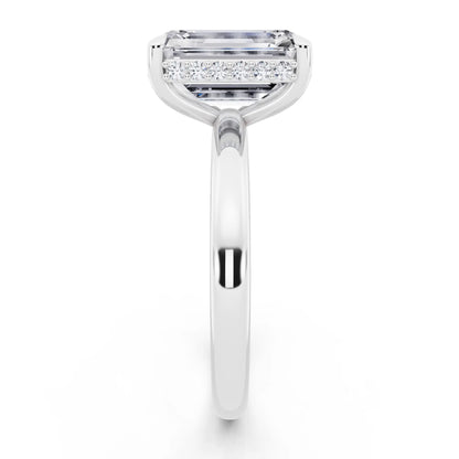 Platinum Emerald Cut Diamond Hidden Halo Solitaire Ring - side view