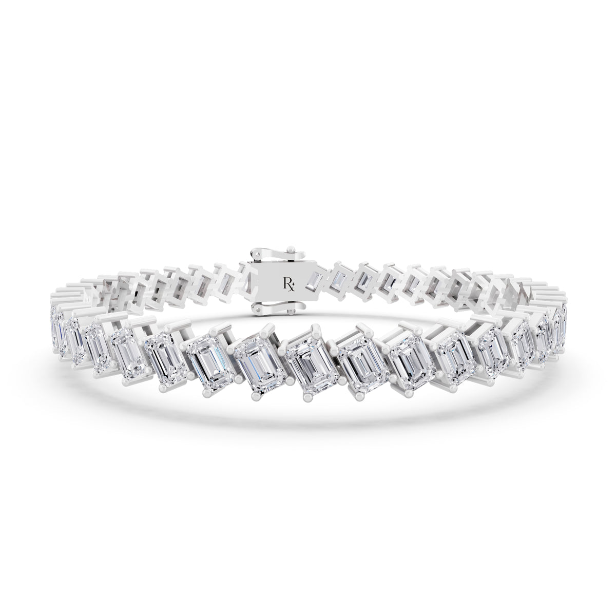 10K White Gold Angled Emerald Cut Diamond Tennis Bracelet - Main