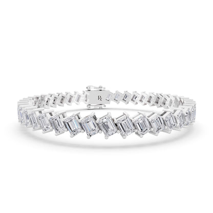 10K White Gold Angled Emerald Cut Diamond Tennis Bracelet - Main