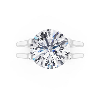 Platinum Round Cut Diamond Solitaire Ring with Open Split Band - Top down