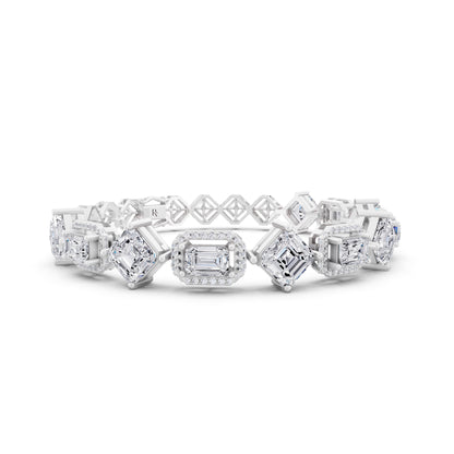 Silver Square Emerald and Emerald Cut Halo Diamond Tennis Bracelet - Top1