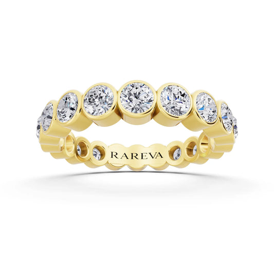 14K Yellow Gold Round Cut Bezel Set Diamond Full Eternity Wedding Band - 3.5mm - Front