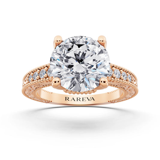 18 KT Rose Gold Round Cut Diamond Vintage - front view