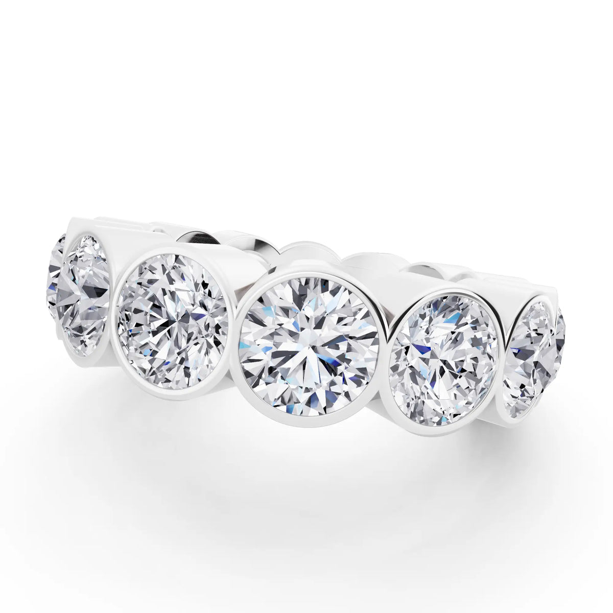 Platinum Round Cut Bezel Set Diamond Full Eternity Wedding Band - 5.9mm - Close up