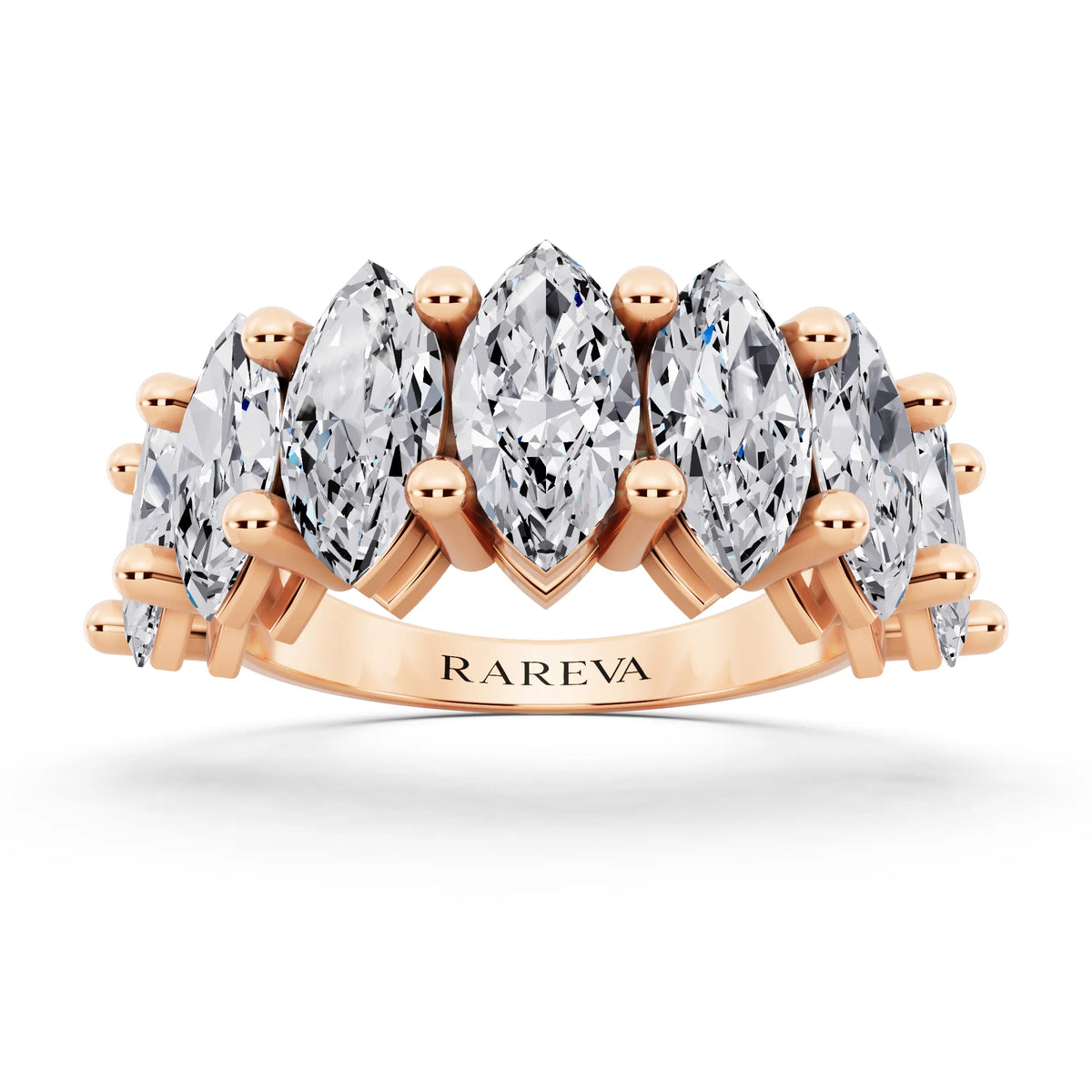 14K Rose Gold Seven Stone Marquise Cut Diamond Half Eternity Wedding Band - 2.6mm - Front