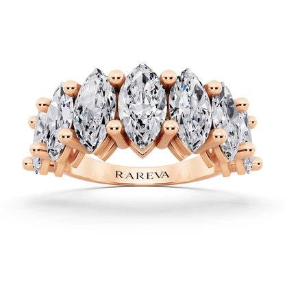 14K Rose Gold Seven Stone Marquise Cut Diamond Half Eternity Wedding Band - 2.6mm - Front