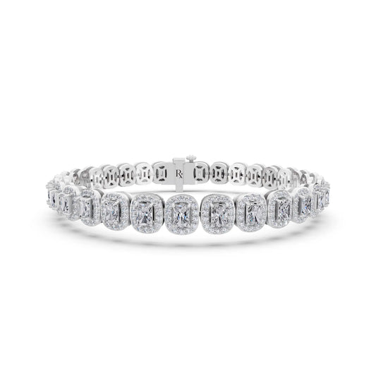 14K White Gold Radiant Cut Halo Diamond Tennis Bracelet - Main