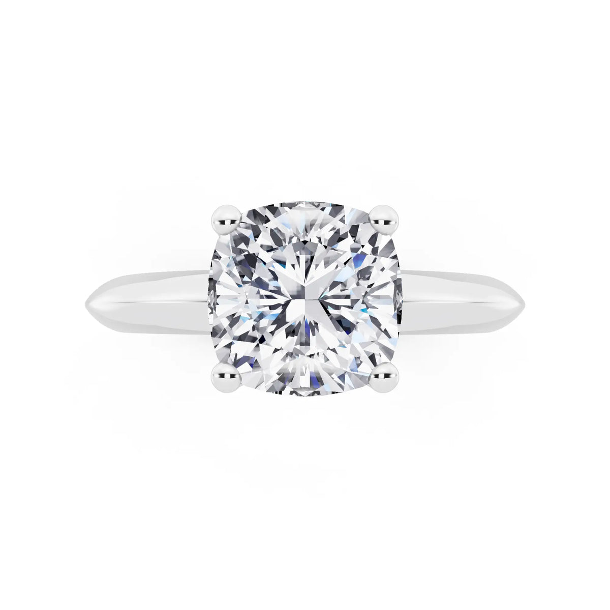 Platinum Cushion Cut Diamond Classic Solitaire Ring - top angle