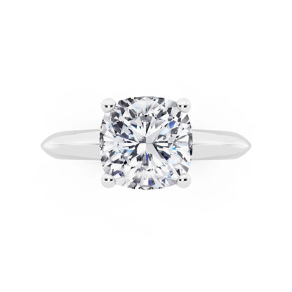Platinum Cushion Cut Diamond Classic Solitaire Ring - top angle
