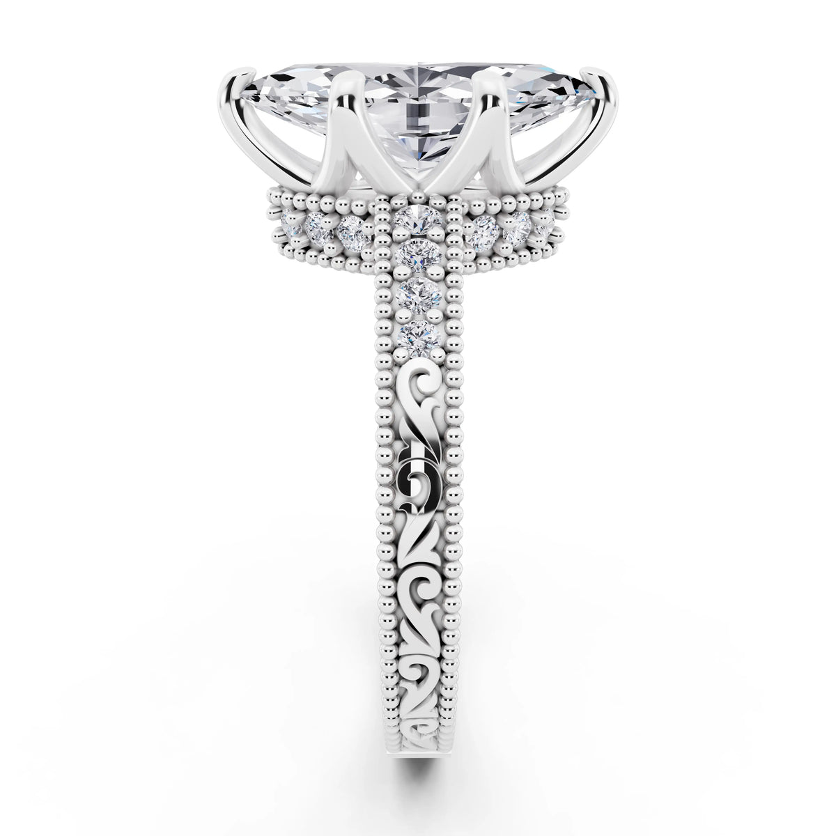 14 KT White Gold Marquise Cut Diamond Vintage - side view