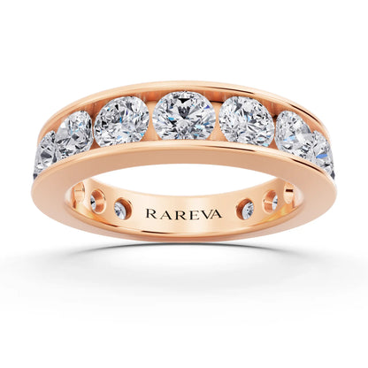 14K Rose Gold Round Cut Diamond Channel Set Eternity Band - 4.2mm - Front
