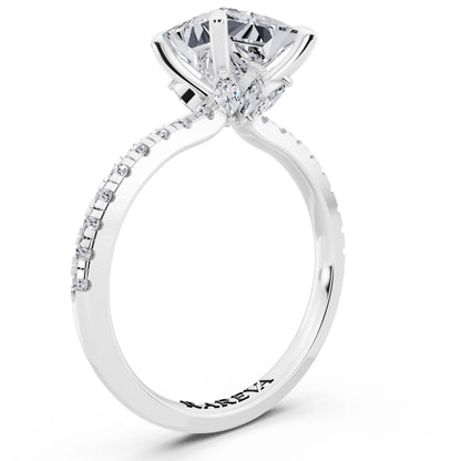 Platinum Princess Cut Diamond Solitaire Ring with Marquise Collar - top view