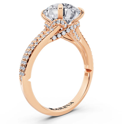 14 KT Rose Gold Round Cut Diamond Ring with Pavé Split Shank - top view