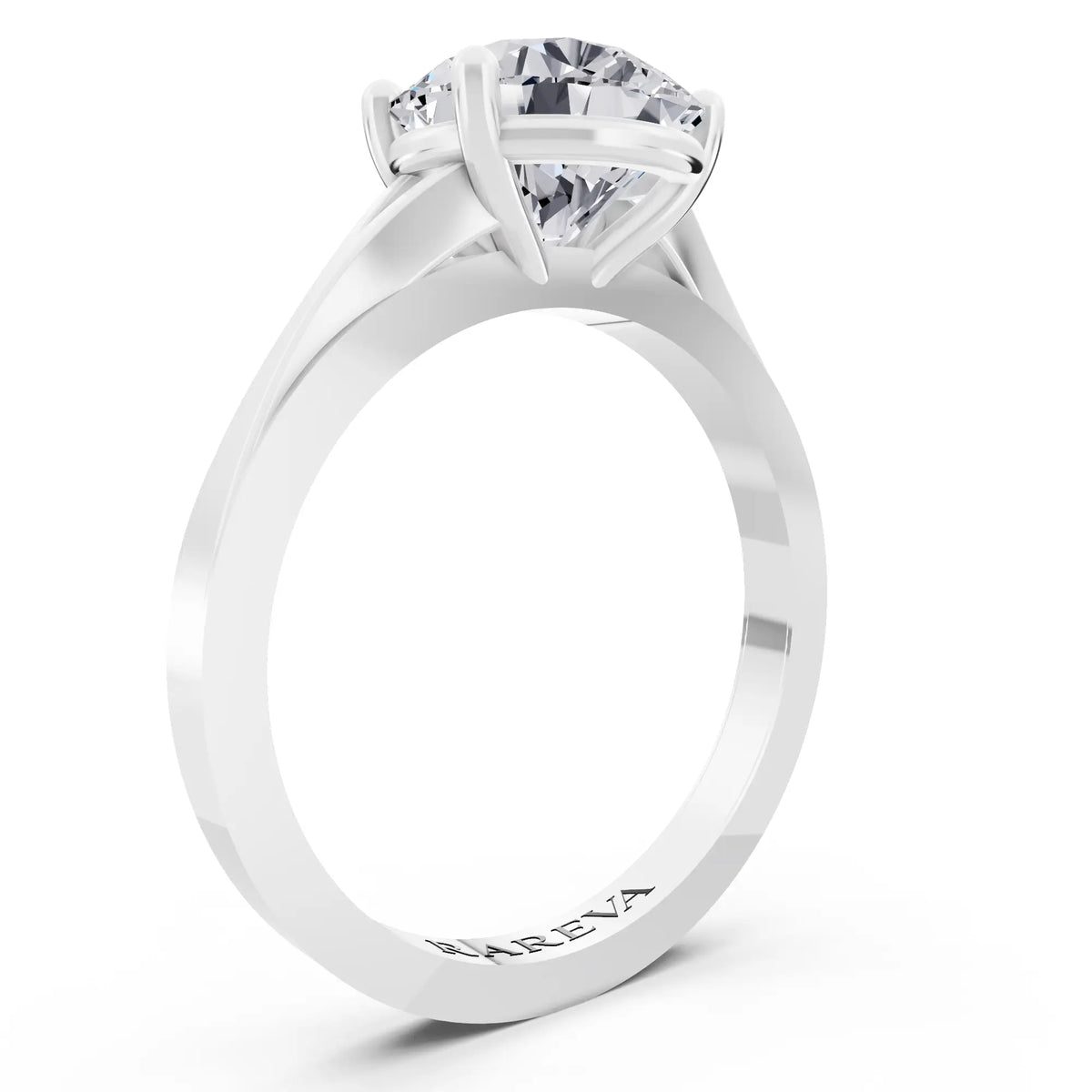 14 KT White Gold Round Cut Diamond Solitaire Ring with Split Shank - Top view